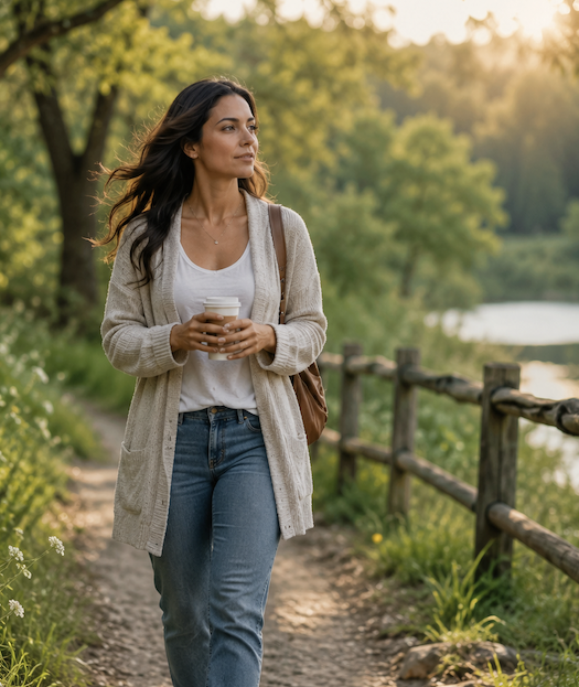 A woman walking gently outdoors, reflecting on resilience and how to cope when life feels overwhelming.